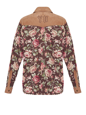 Коричневая рубашка с флористическим принтом, 2