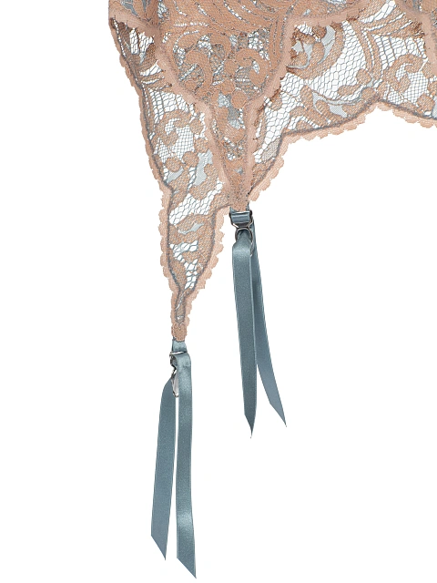 Бежево-голубая майка из кружева с фигурным низом, 3