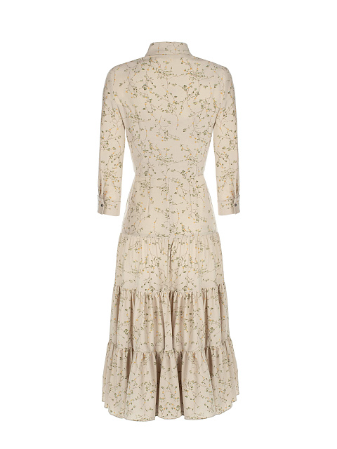 Бежевый костюм из платья-миди и рубашки с цветочным принтом, 2