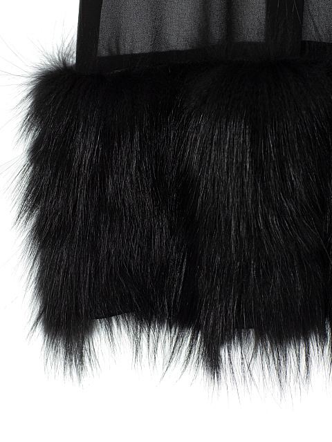 Черное платье-мини из шифона с мехом, 5