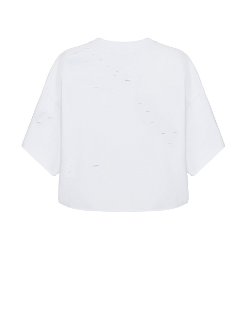 Белая укороченная футболка с вышивкой и прорезями, 2