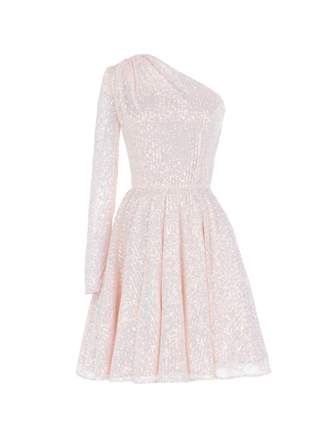 Розовое платье из пайеток с асимметричным топом, 1