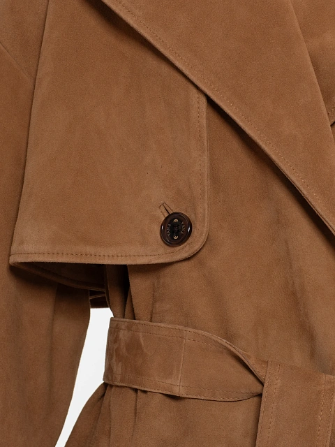 Коричневый двубортный тренч из замши, 3
