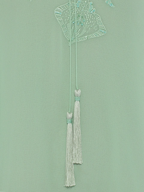 Зеленое пончо из шифона с вышивкой и бахромой, 3