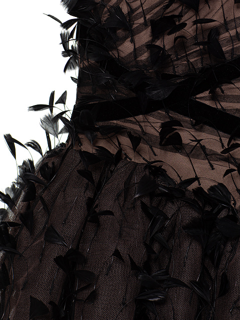 Черное платье-мини из сетки с перьями, 4