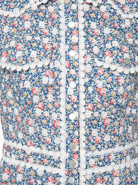 Синее платье-мини из хлопка с розовым цветочным принтом, 3