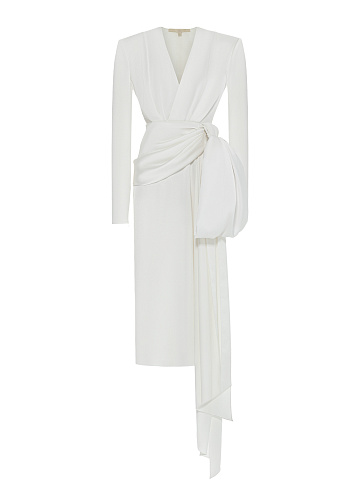 Белое платье-миди с бантом, 1