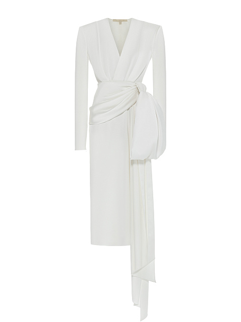 Белое платье-миди с бантом, 1