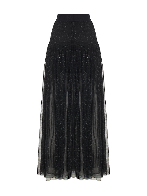 Черная юбка-макси из прозрачного фатина с блестками, 3