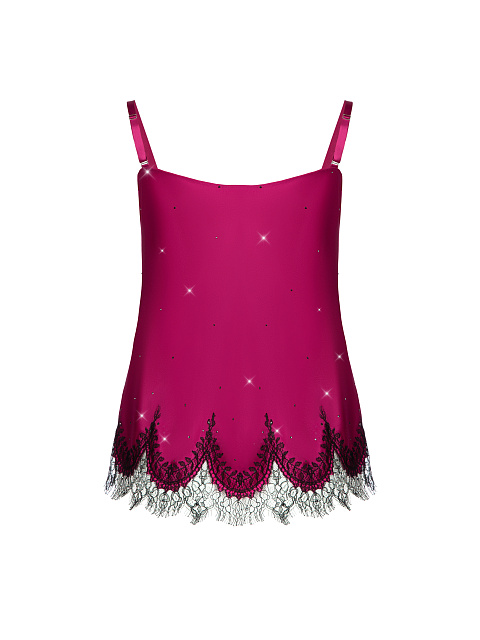 Шелковый топ цвета маджента с кружевом и стразами, 2
