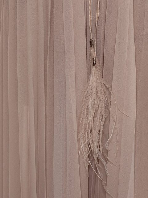 Бежевое платье-миди из гофрированного шифона, 3