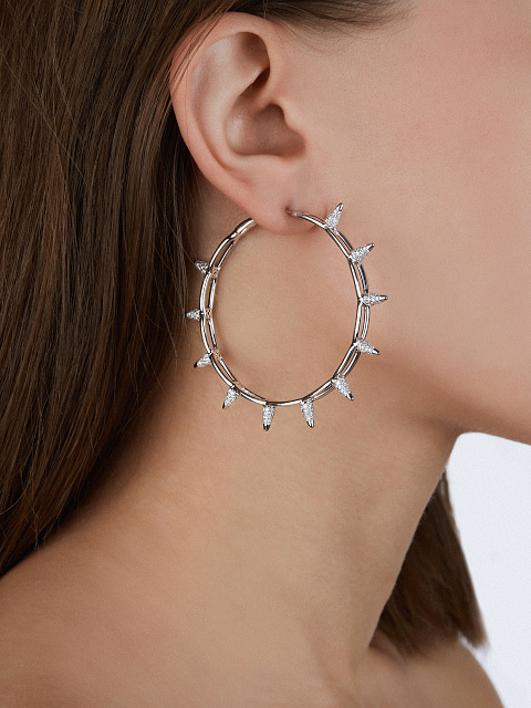 Хупсы с шипами из белого золота с бриллиантами, 2 Хупсы с шипами из белого золота с бриллиантами, 2