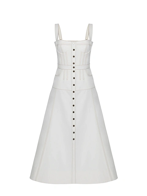 Белое платье-миди из денима с контрастными швами, 1