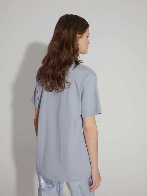 Серая футболка из хлопка с вышивкой и стразами, 2