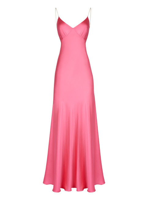 Розовое шелковое платье-макси, 1