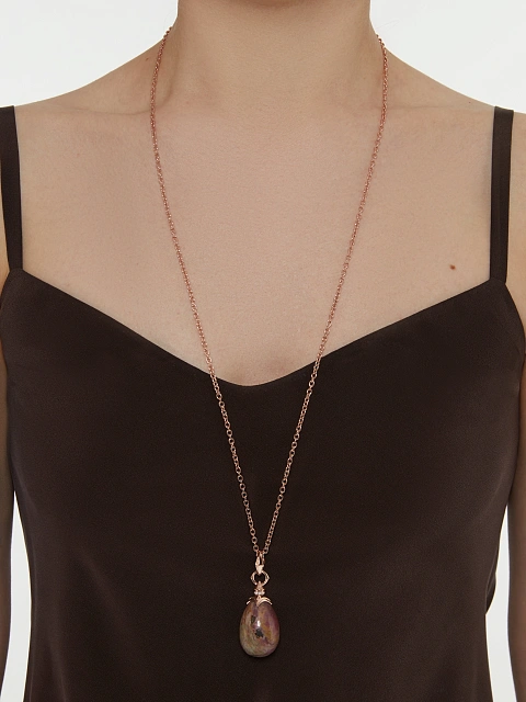 Колье из позолоченного серебра с кулоном из родонита и фианитами, 2