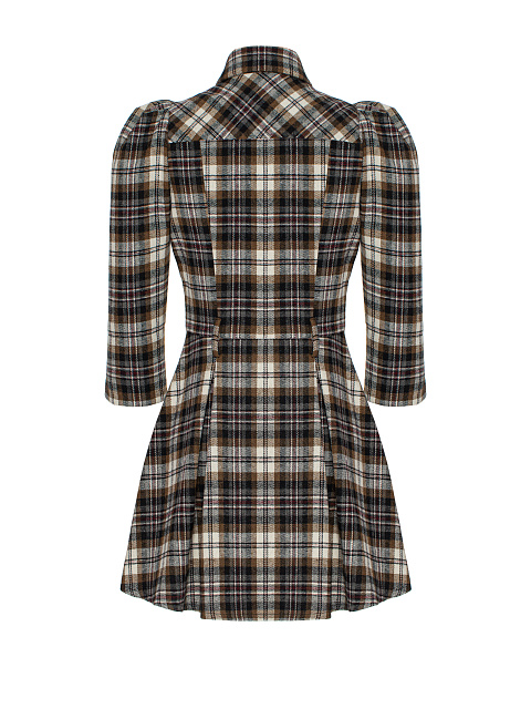 Коричнево-серое шерстяное платье-мини в клетку, 2