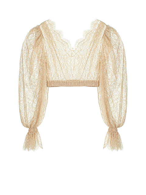 Бежевая укороченная блузка из кружева, 2