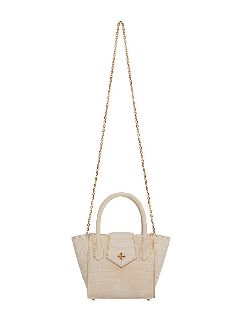 Бежевая сумка из крокодиловой кожи с позолоченным серебром, 4