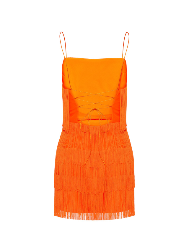Оранжевое платье-мини с бахромой, 2