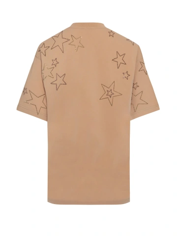 Темно-бежевая хлопковая футболка со звездами из страз, 2