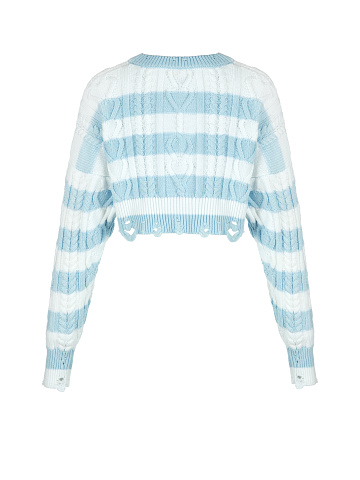 Укороченный хлопковый свитер в бело-голубую полоску, 2