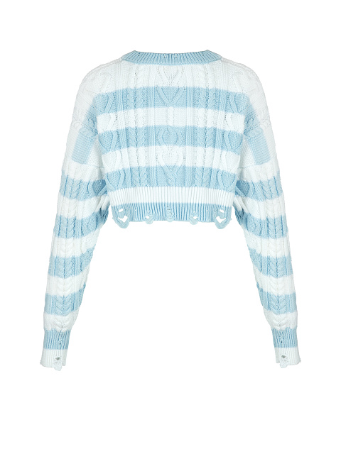 Укороченный хлопковый свитер в бело-голубую полоску, 2