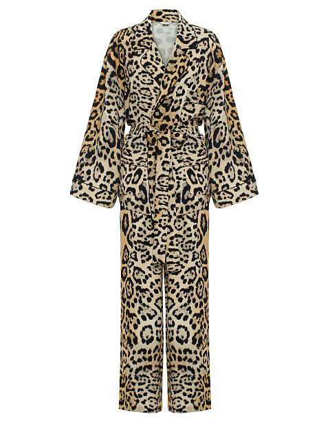 Бежевый домашний костюм с леопардовым принтом, 1 Бежевый домашний костюм с леопардовым принтом, 1