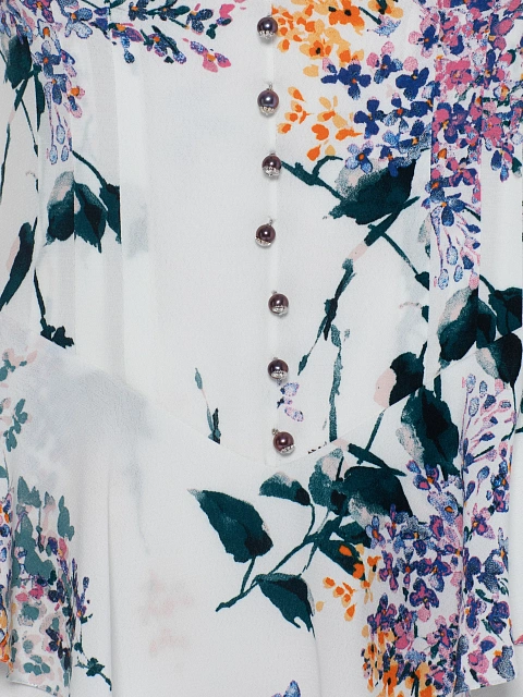 Белое платье-миди из шелка с цветочным принтом и баской, 3