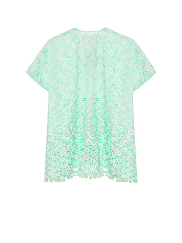 Зеленая детская туника из хлопка с помпонами, 2