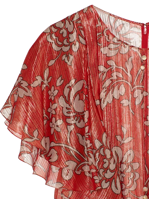 Красное платье-макси из шелка с цветочным принтом и люрексом, 4