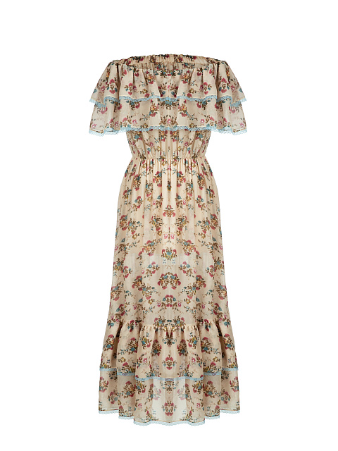 Светло-бежевое шифоновое платье-миди с цветочным принтом, 2