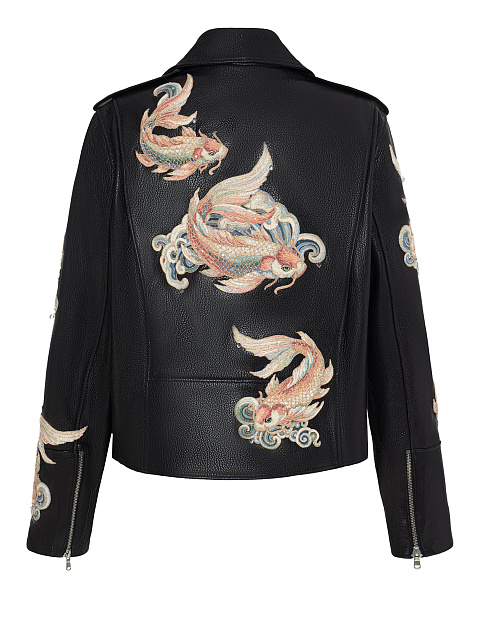 Черная кожаная куртка-косуха с вышивкой, 2