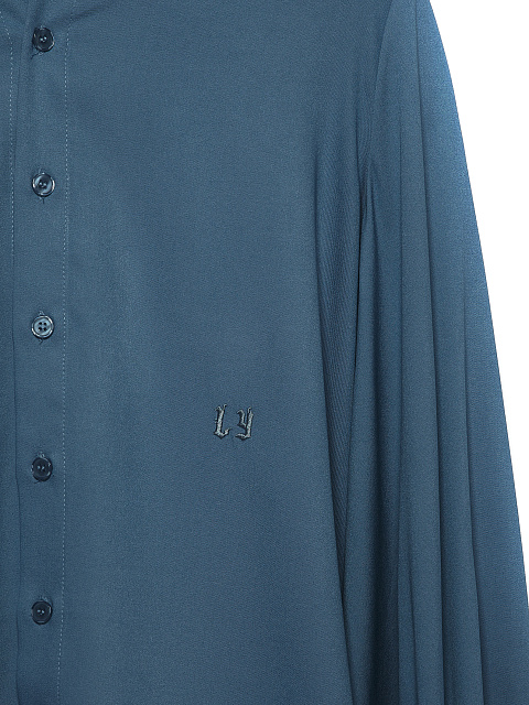 Хлопковая блузка цвета индиго с объемными рукавами, 3 Хлопковая блузка цвета индиго с объемными рукавами, 3