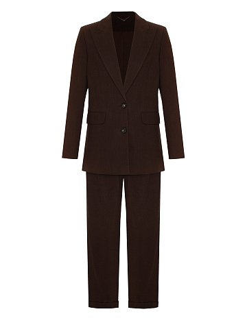 Коричневый хлопковый костюм с вышивкой на спине, 1