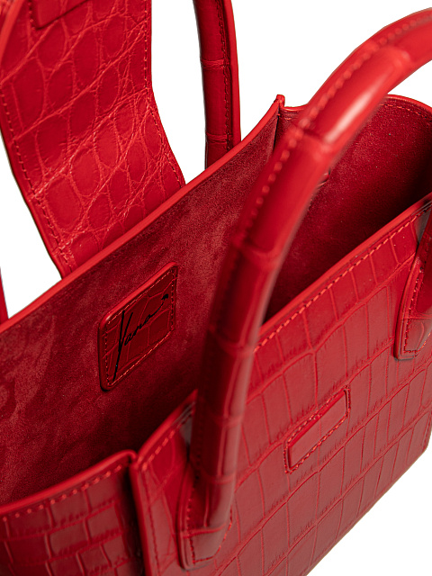 Красная сумка из крокодиловой кожи с лилией, 4