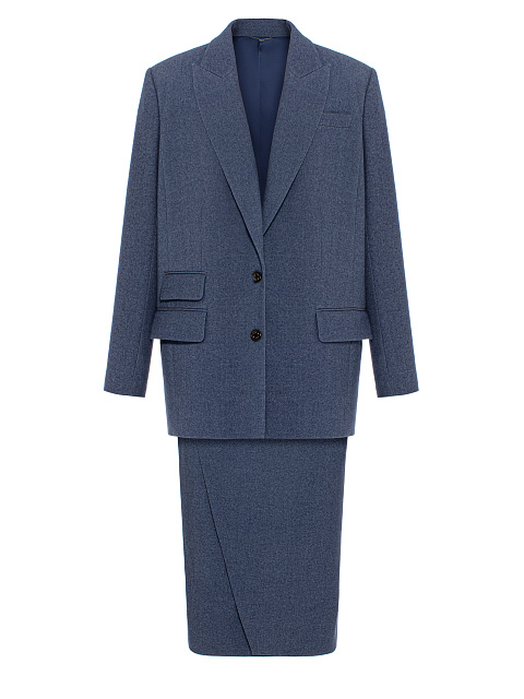 Синий шерстяной костюм-двойка с юбкой-миди, 2
