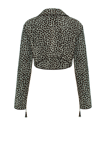 Укороченная кожаная косуха с мехом кенгуру, 2