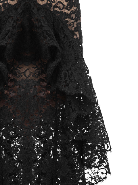 Черное кожаное платье-макси с кружевом, 4