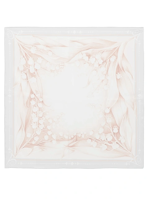 Бежево-серый шелковый платок с принтом в виде ландышей, 2