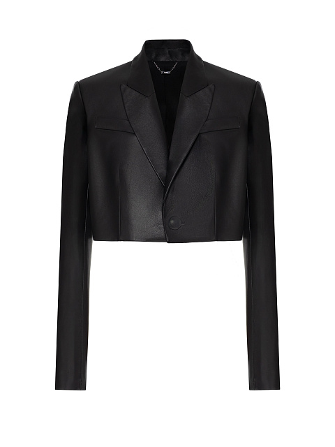 Черный укороченный жакет из кожи, 1