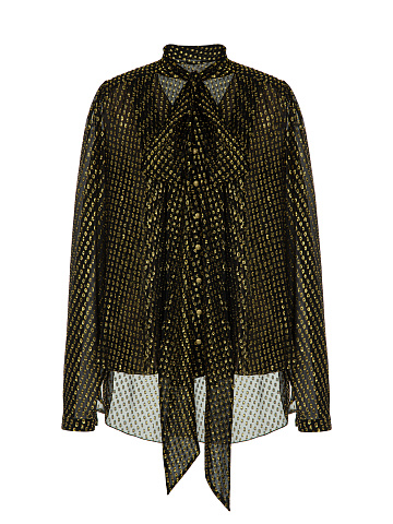Блузка из черного шифона в золотистый горошек, 1
