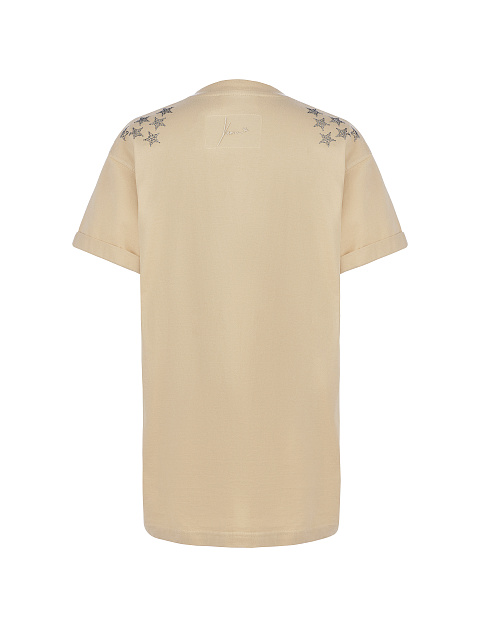 Бежевая хлопковая футболка со стразами, 2 Бежевая хлопковая футболка со стразами, 2