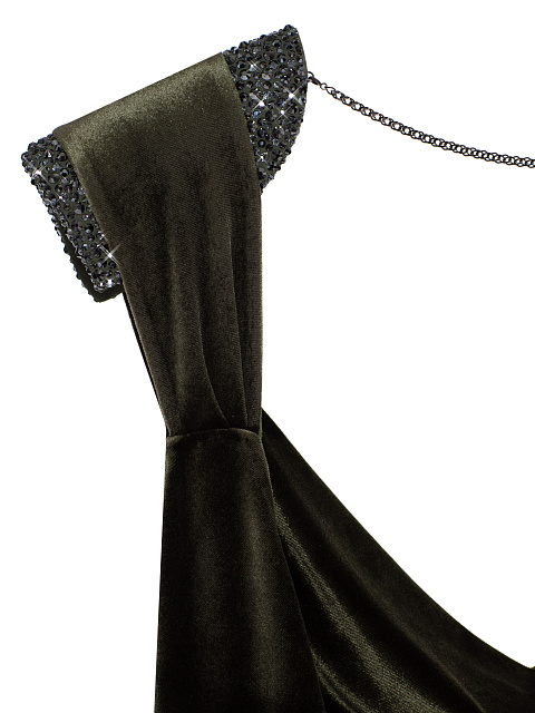 Темно-зеленое платье-макси из бархата со стразами, 4