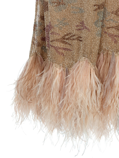 Бежевое платье-миди из бисера и перьев, 4 Бежевое платье-миди из бисера и перьев, 4