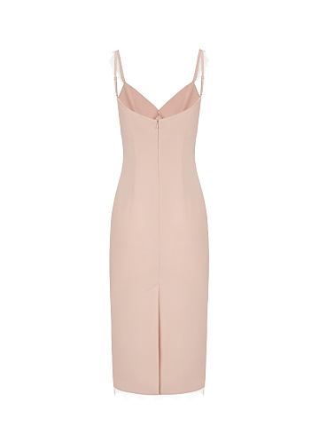 Розовое платье-миди на бретельках с кружевом, 2