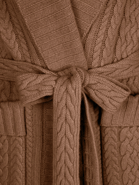 Коричневое вязаное пальто из шерсти мериноса и кашемира, 8