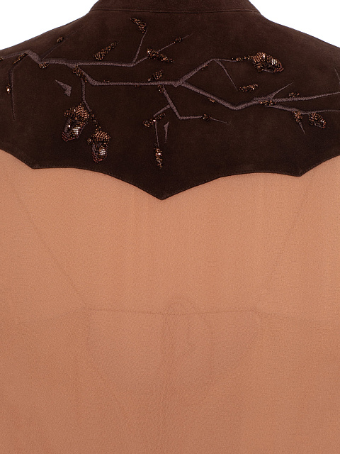 Светло-терракотовое шифоновое платье-миди , 7