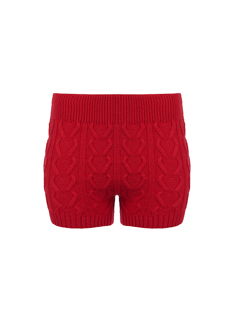 Красный вязаный комплект из пуловера и шорт, 4