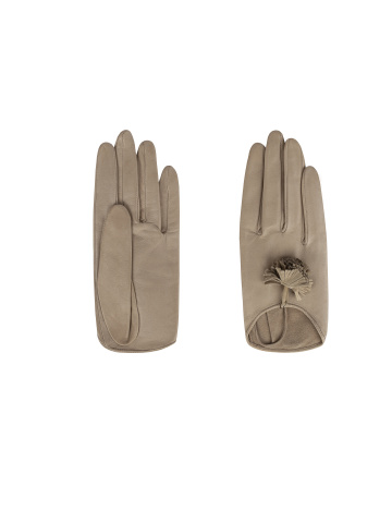 Бежевые перчатки из кожи с кисточками, 2